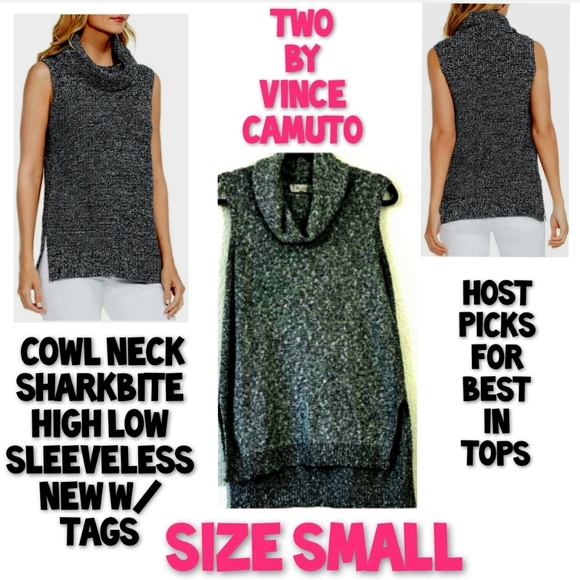Vince Camuto Knit Cowl Neck Sweater Sleeveless Split Hem Marled Size Small NWT - Picture 13 of 13